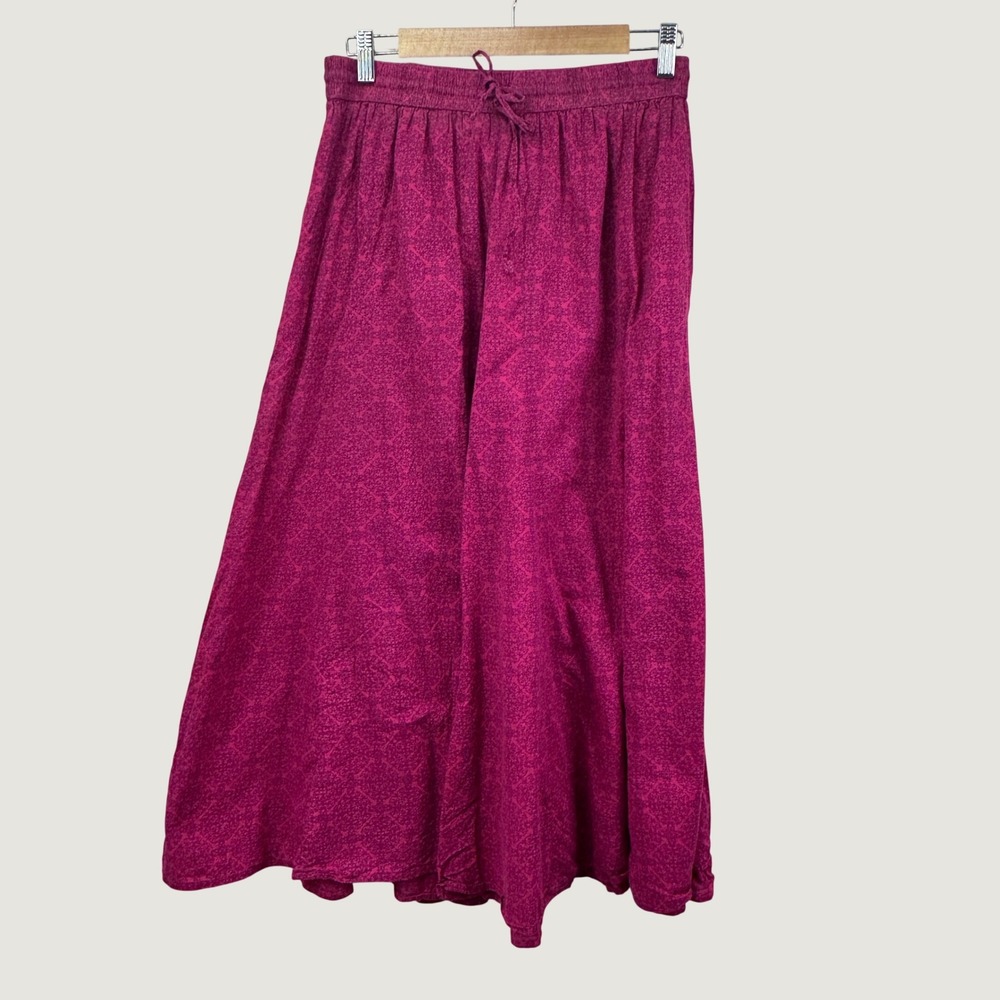Max Wide Leg Palazzo Capri Pants Womens Large Pink Cotton Boho Paisley Print